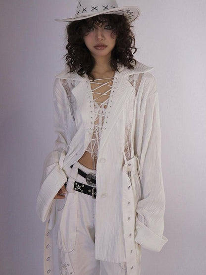 WSW WUSHENWU Rose Gun Hand Textured Lace Shirt Feminine Edgy