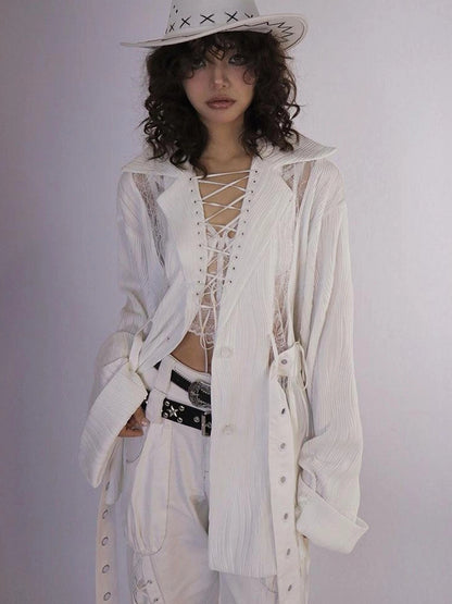 Rose Gun Hand Textured Lace Shirt Feminine Edgy