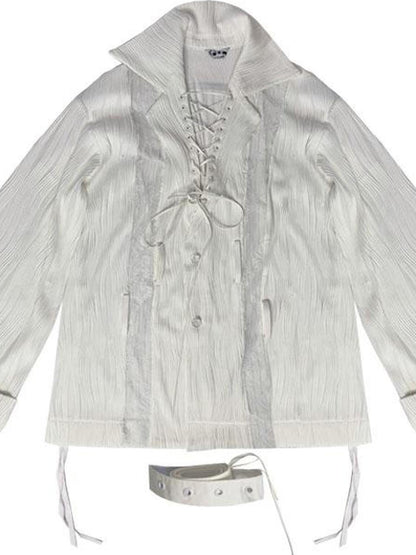 WSW WUSHENWU Rose Gun Hand Textured Lace Shirt Feminine Edgy