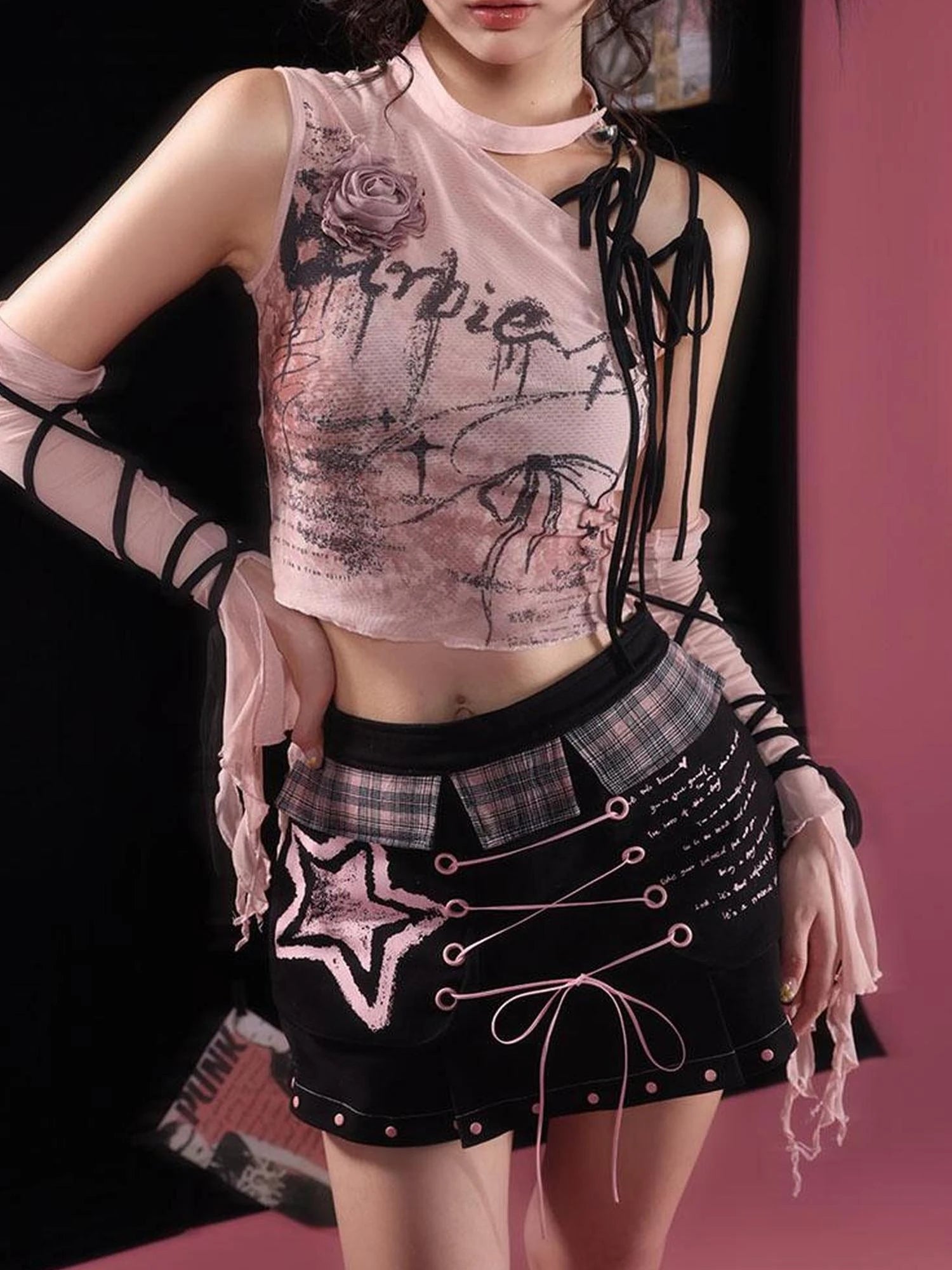 Rose Print Cutout Tie Up Camisole Original Design