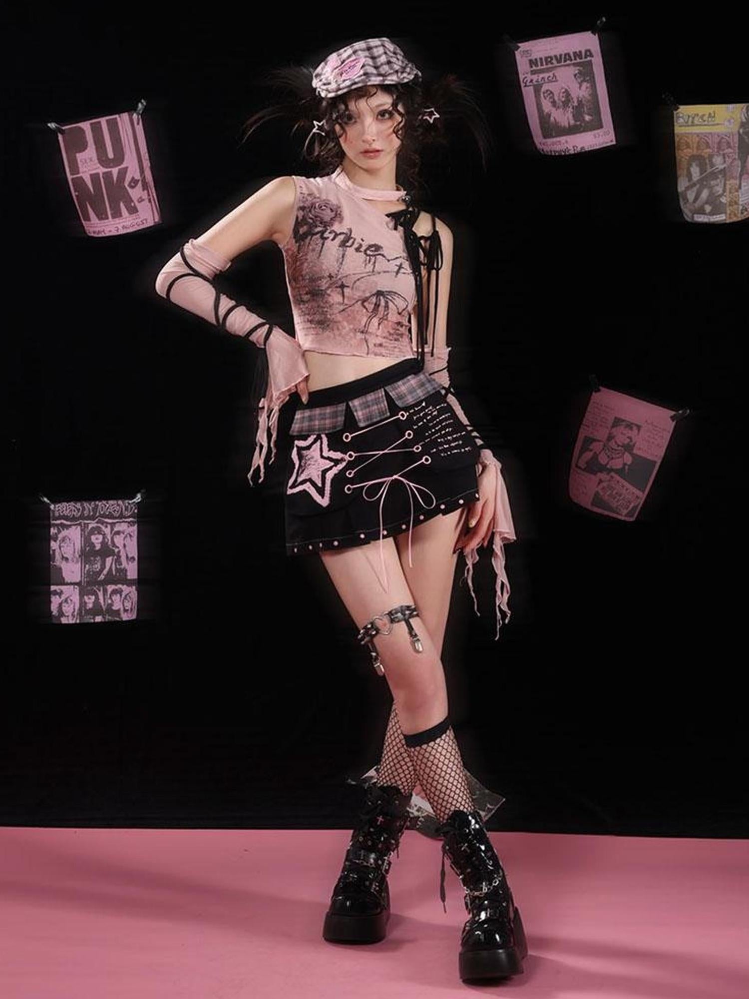 WSW WUSHENWU Rose Print Cutout Tie Up Camisole Original Design