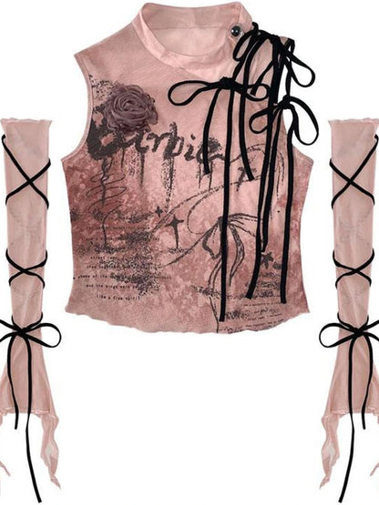 Rose Print Cutout Tie Up Camisole Original Design