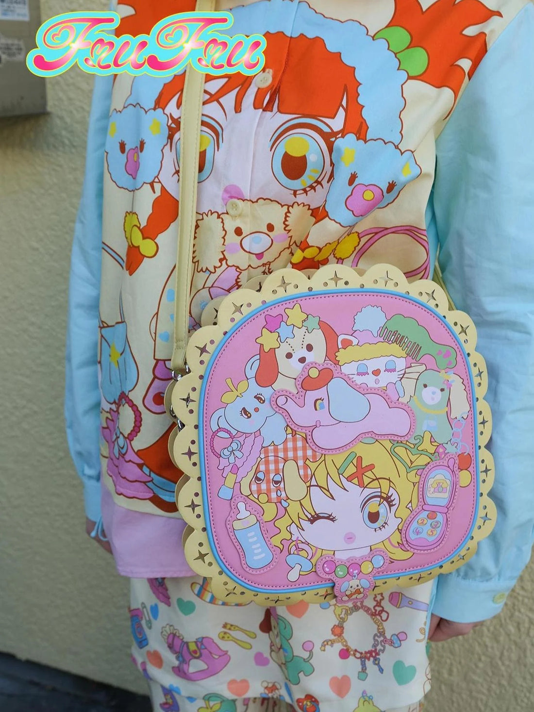 Rose Red Cartoon Print Diagonal Shoulder Cute Pu Bag