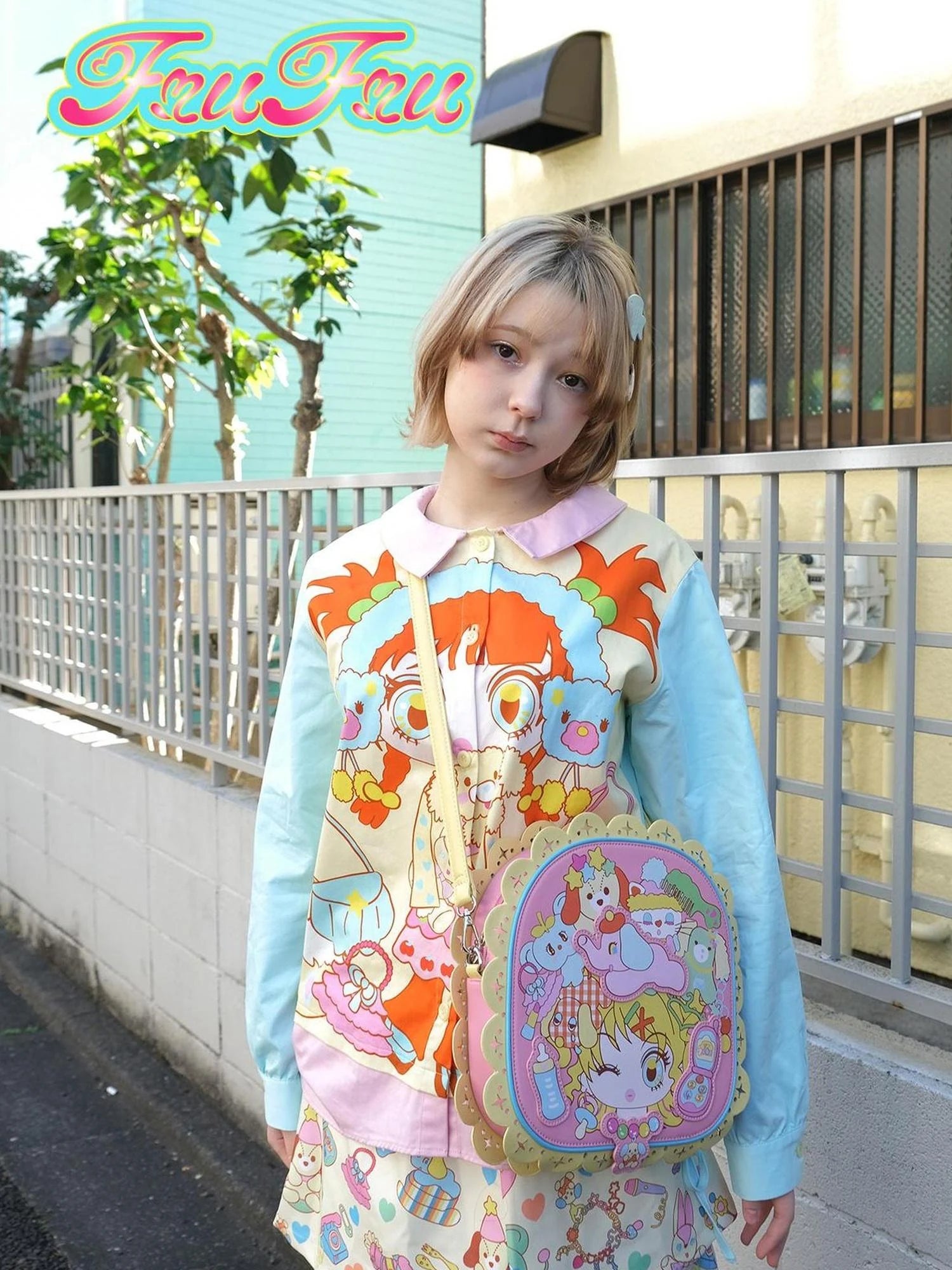 Rose Red Cartoon Print Diagonal Shoulder Cute Pu Bag