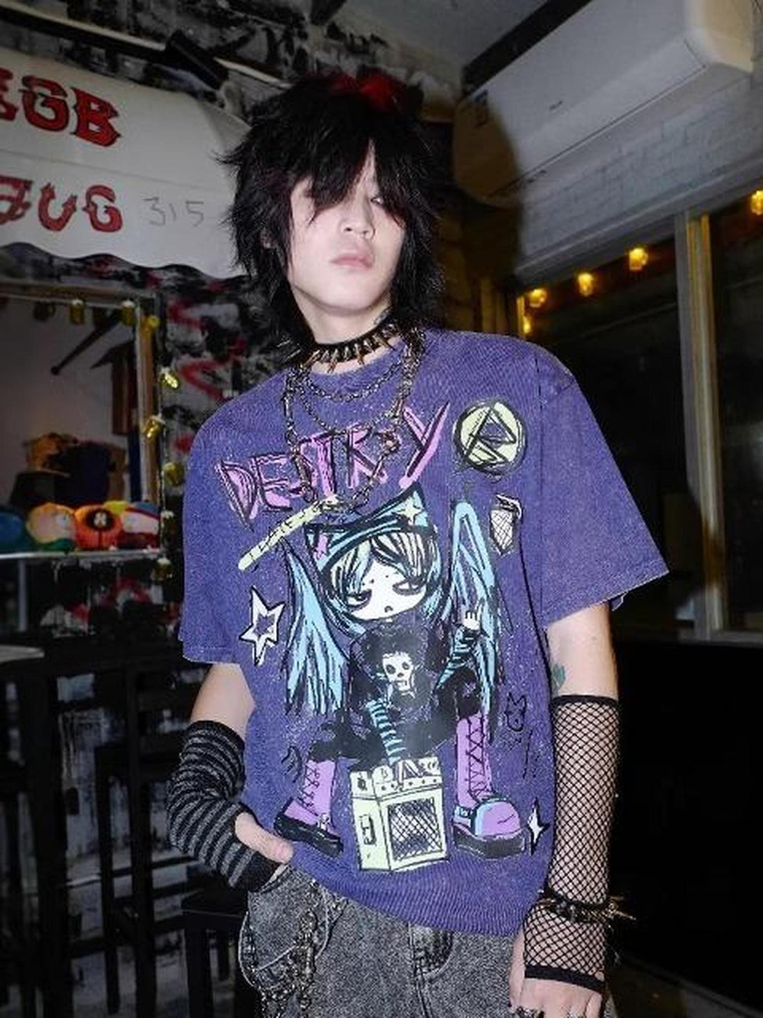 Rs by RebelSeed Angel Print Heat Transfer Punk Purple Washed Women&
