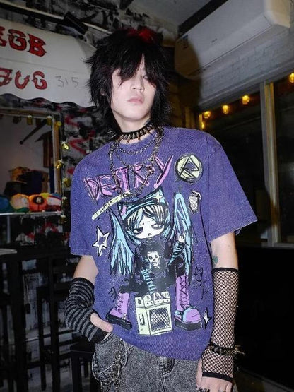 Rs by RebelSeed Angel Print Heat Transfer Punk Purple Washed Women&