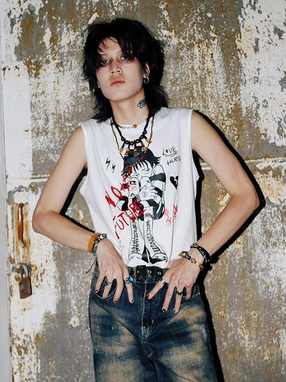 Rs by RebelSeed Anime Character Punk Distressed Heat Transfer Women&
