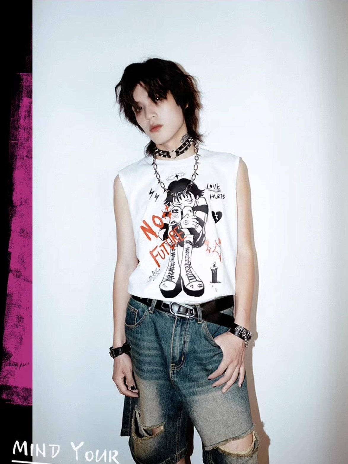 Rs by RebelSeed Anime Character Punk Distressed Heat Transfer Women&
