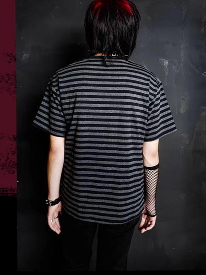 Rs by RebelSeed Black Gray Stripe Skull Demon Heat Transfer Women&
