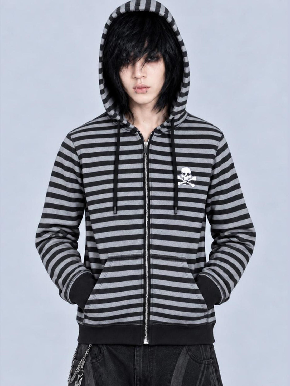 Rs by RebelSeed Black Gray Striped Gel Print Slim Fit Women&