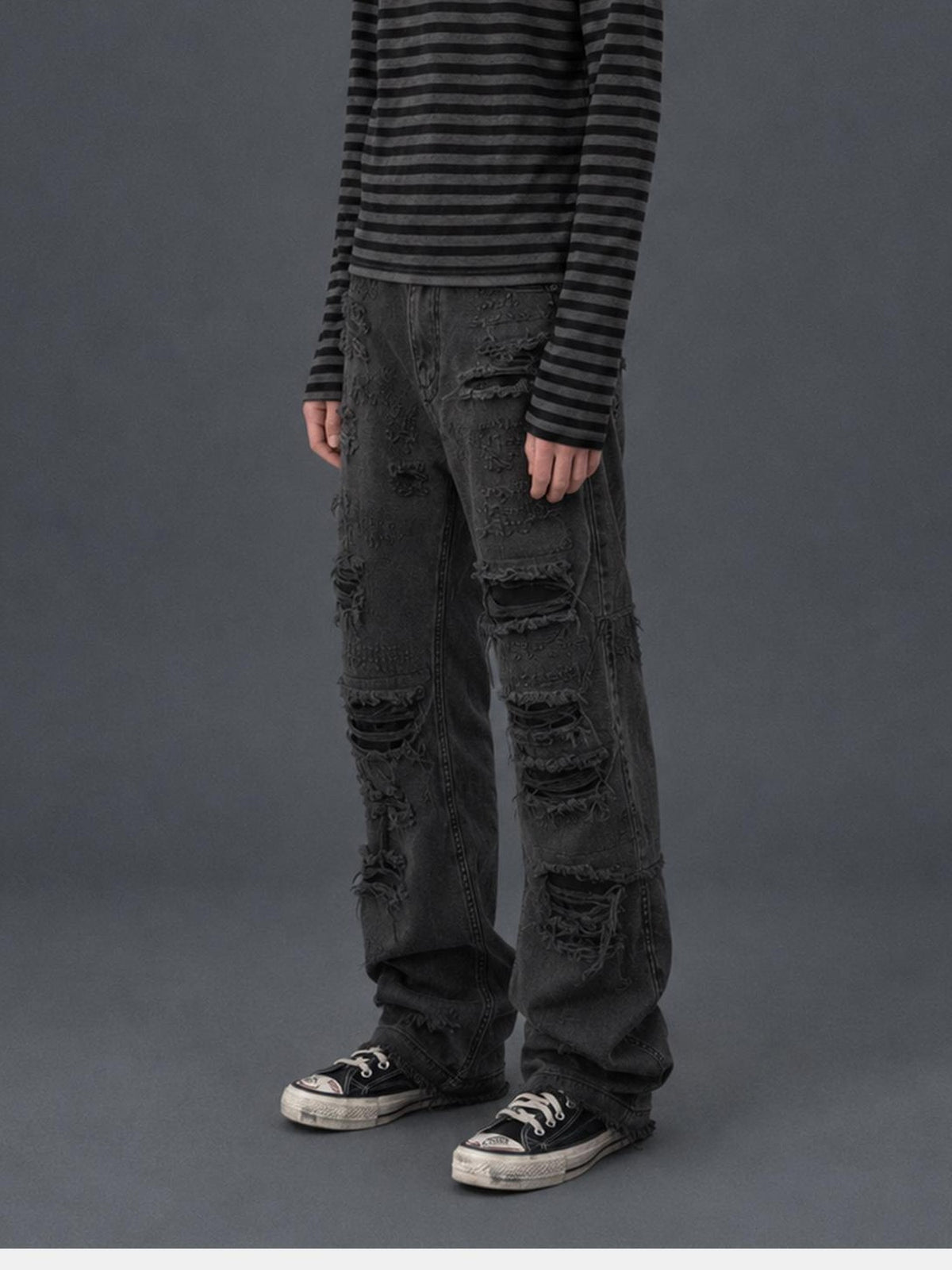 Rs by RebelSeed Black Gray Striped Henley Neck Slim Fit Women&
