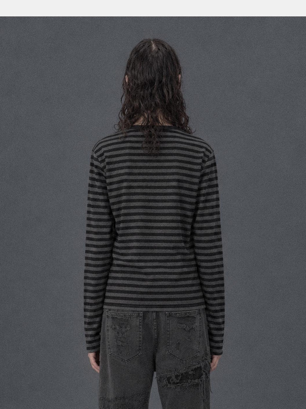 Rs by RebelSeed Black Gray Striped Henley Neck Slim Fit Women&
