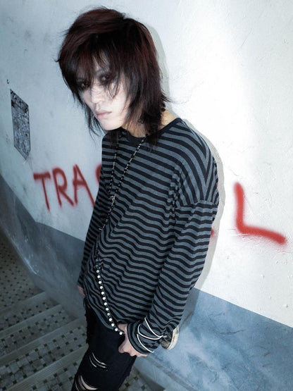 Rs by RebelSeed Black Grey Striped Drop Shoulder Women&