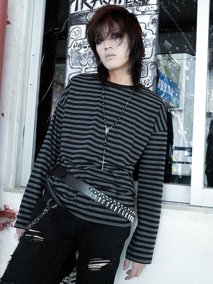 Rs by RebelSeed Black Grey Striped Drop Shoulder Women&