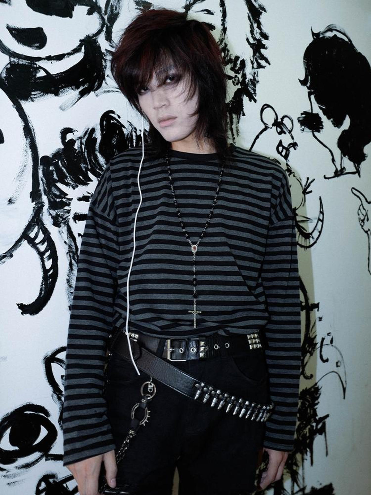 Rs by RebelSeed Black Grey Striped Drop Shoulder Women&