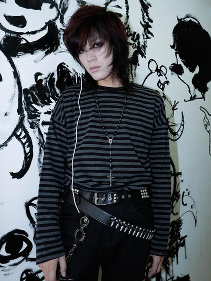 Rs by RebelSeed Black Grey Striped Drop Shoulder Women&