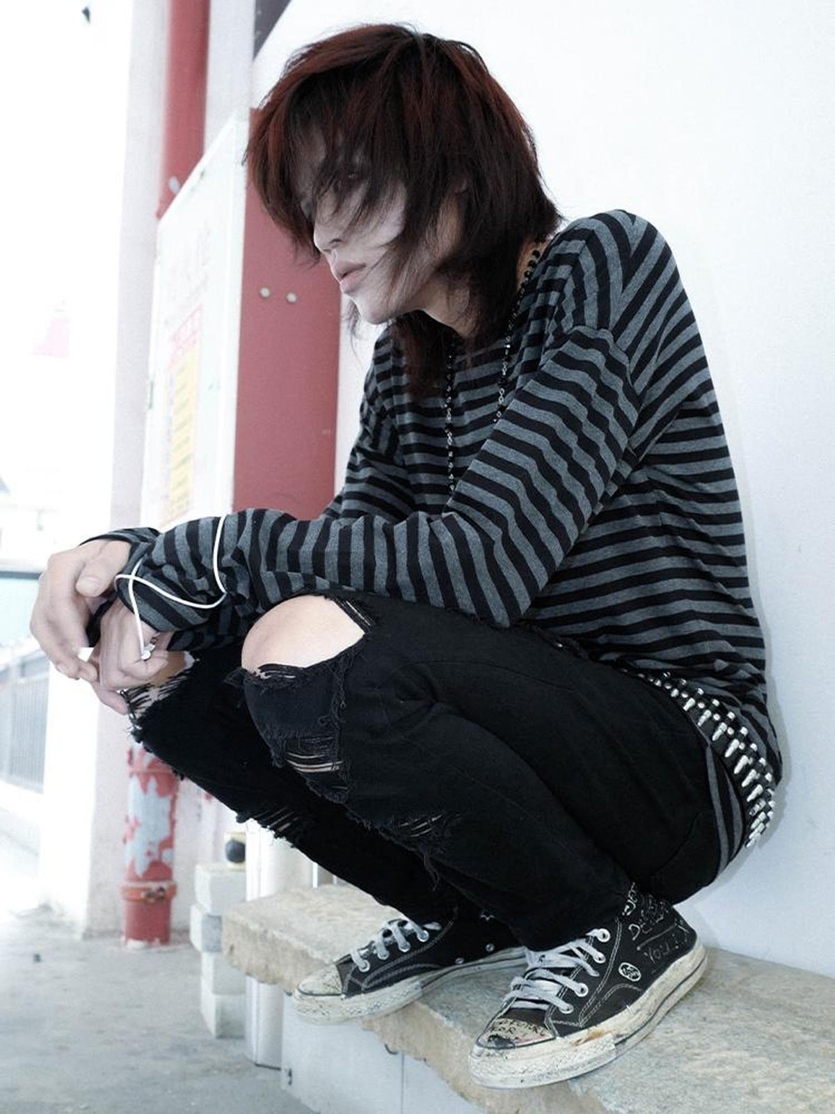 Rs by RebelSeed Black Grey Striped Drop Shoulder Women&