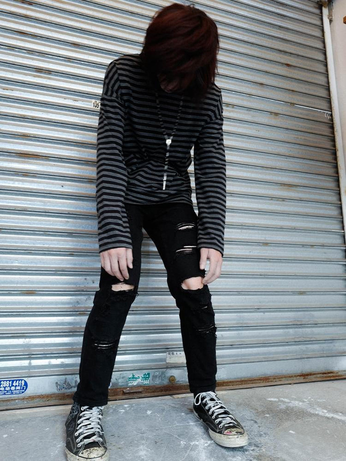 Rs by RebelSeed Black Grey Striped Drop Shoulder Women&