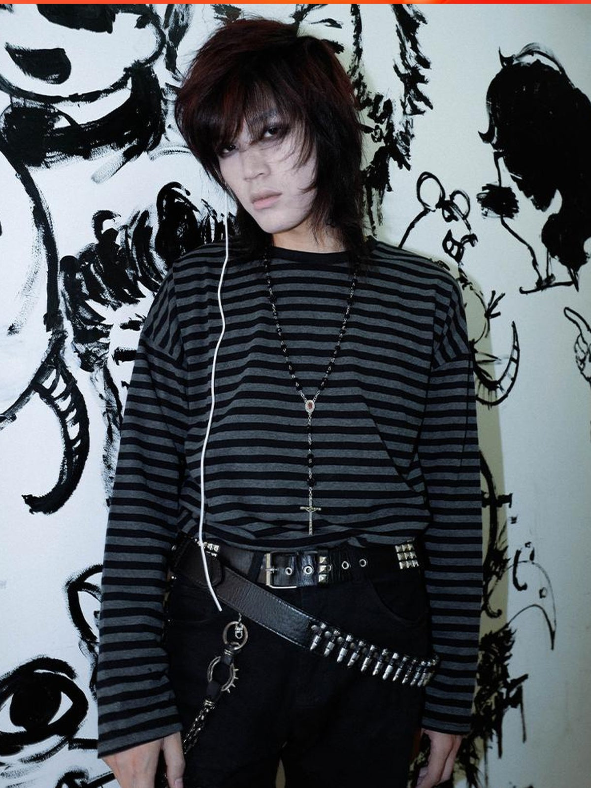 Rs by RebelSeed Black Grey Striped Drop Shoulder Women&