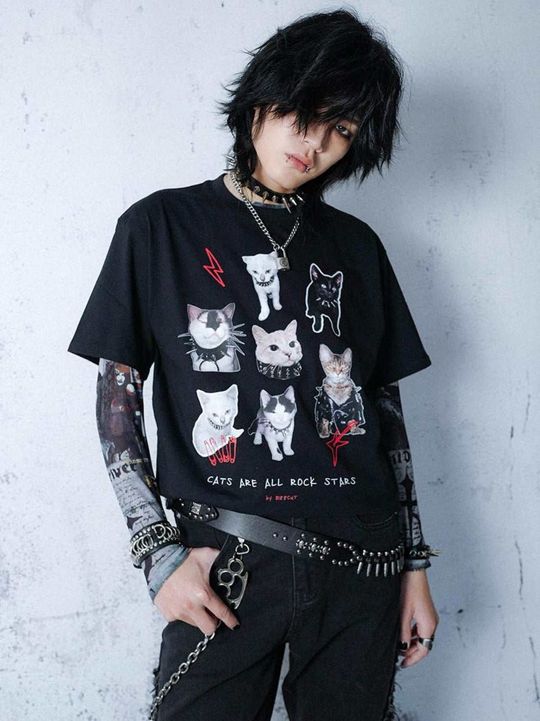 Rs by RebelSeed Cat Rock Star Print Heat Transfer Gothic Women&
