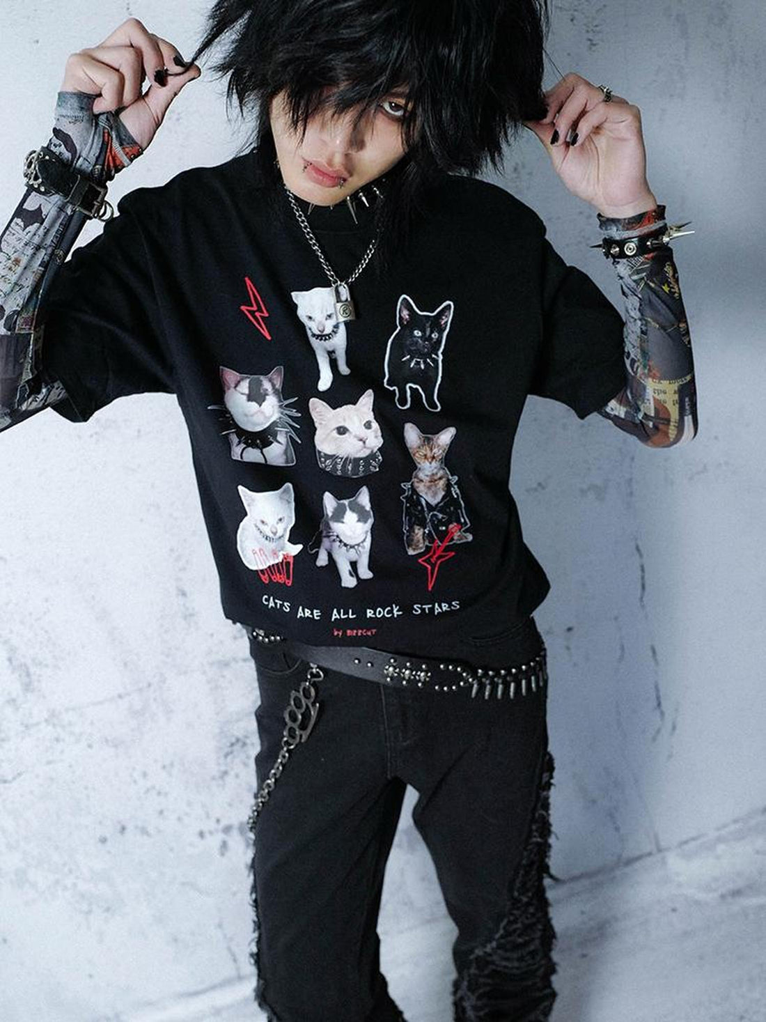 Rs by RebelSeed Cat Rock Star Print Heat Transfer Gothic Women&