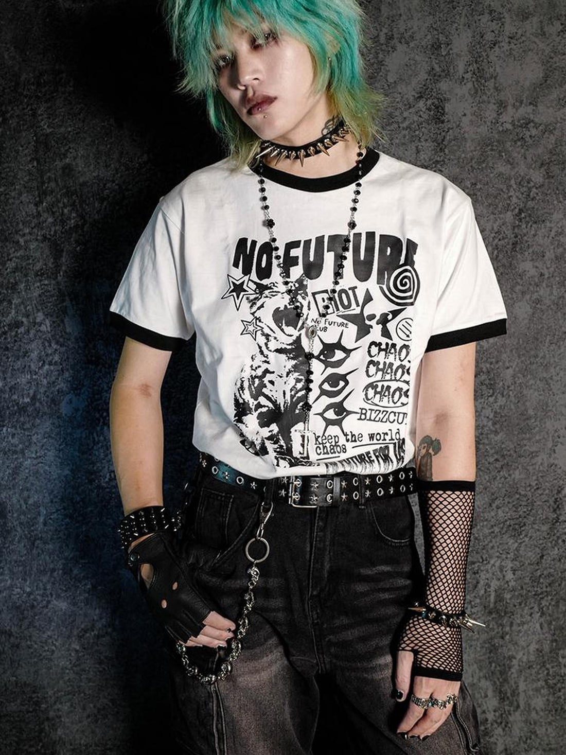 Rs by RebelSeed Contrast Color Rock Cat Print Hot Stamp Women&