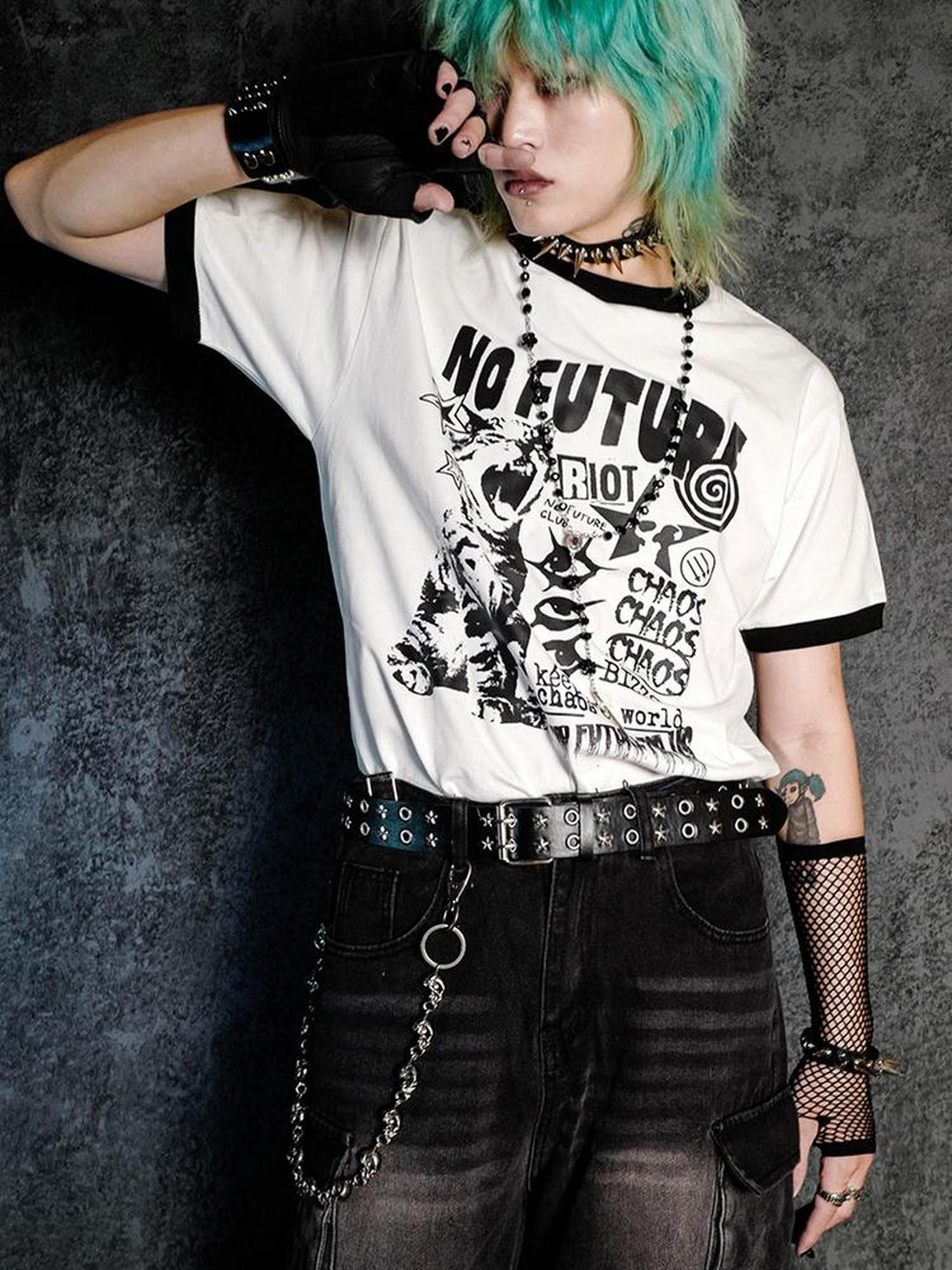 Rs by RebelSeed Contrast Color Rock Cat Print Hot Stamp Women&
