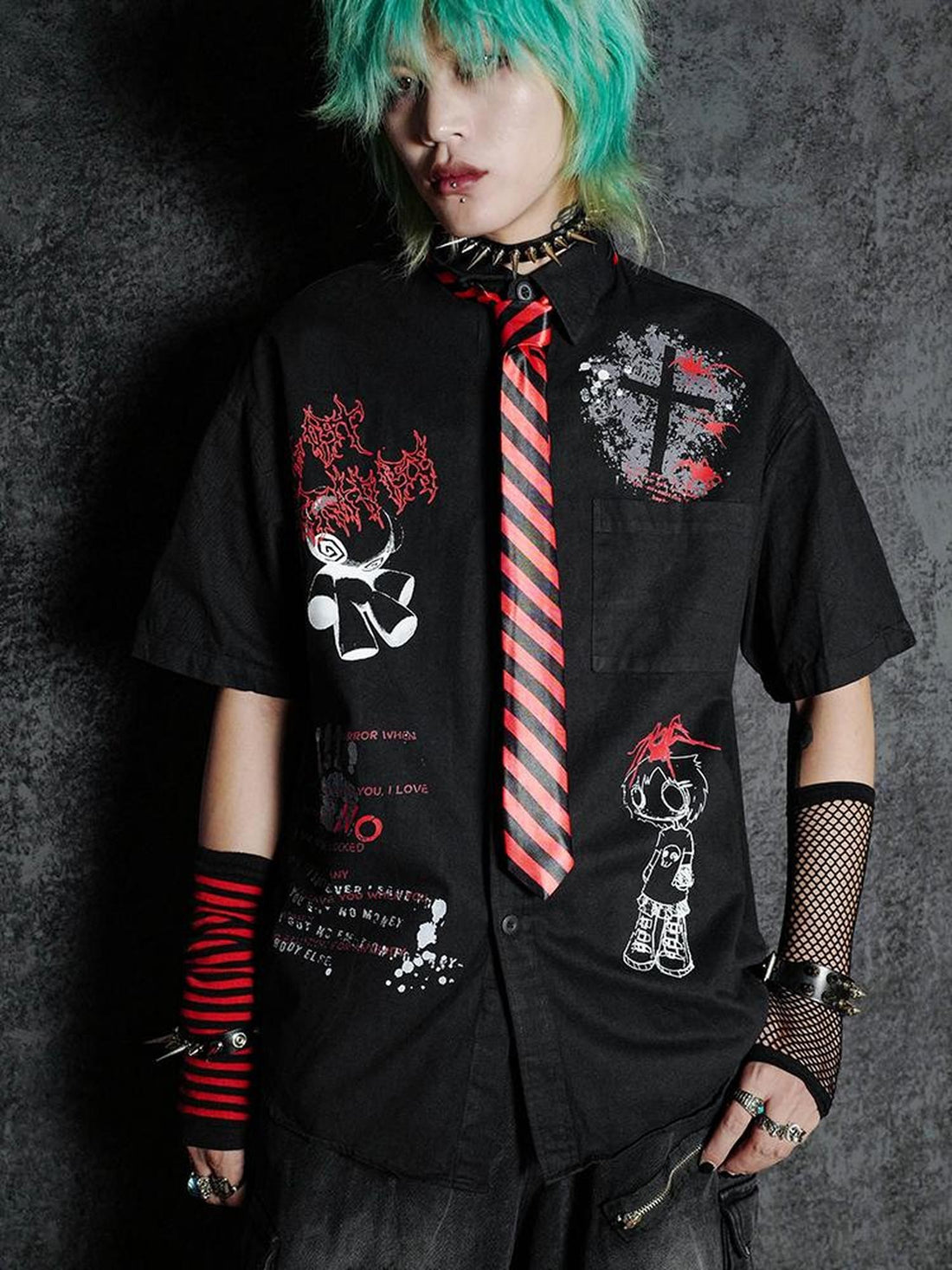 Rs by RebelSeed Dark 2d Emo Subculture Loose Turn Down Collar Women&