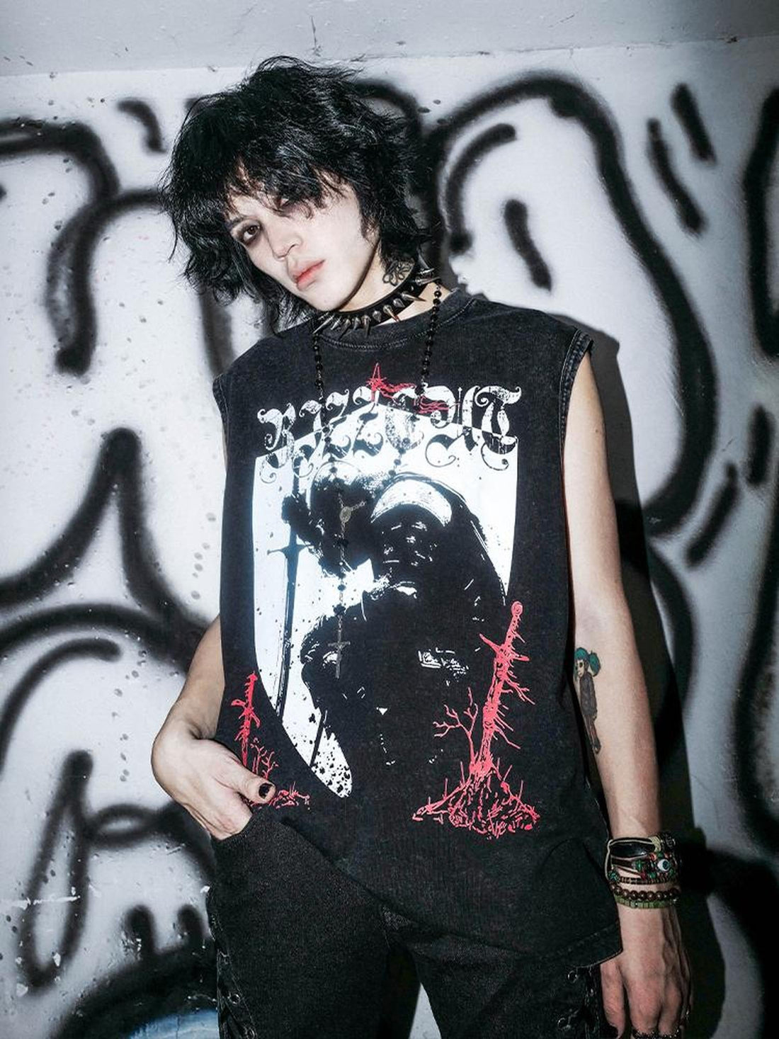 Rs by RebelSeed Dark Gothic Print Round Neck H Silhouette Women&