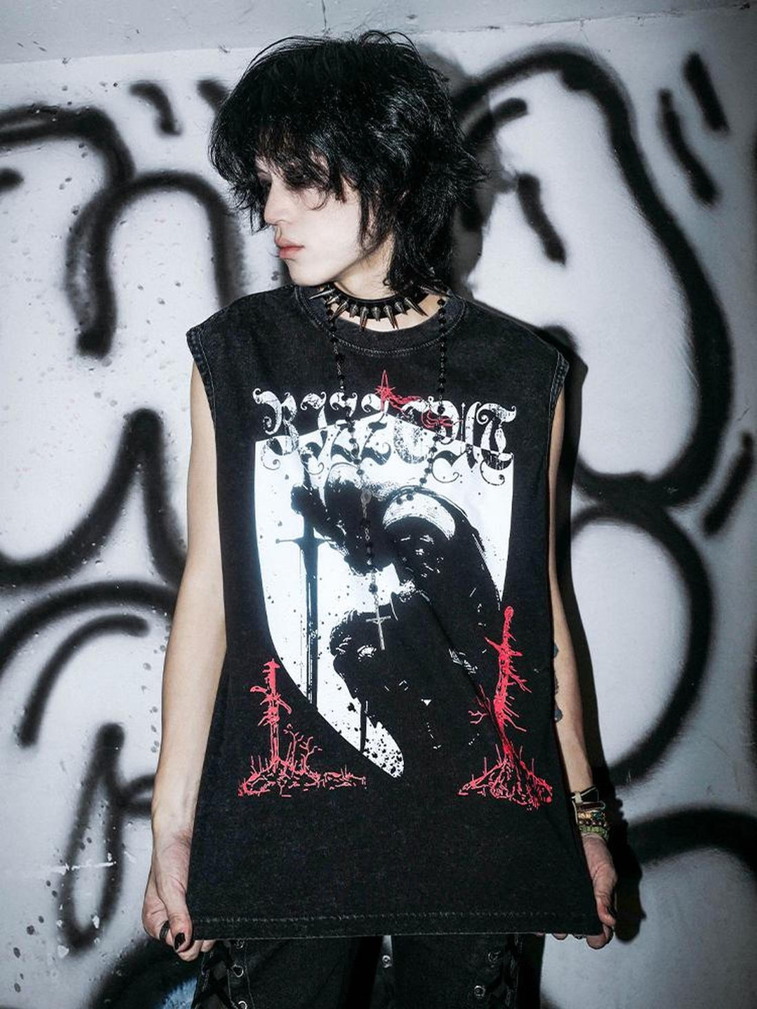 Rs by RebelSeed Dark Gothic Print Round Neck H Silhouette Women&
