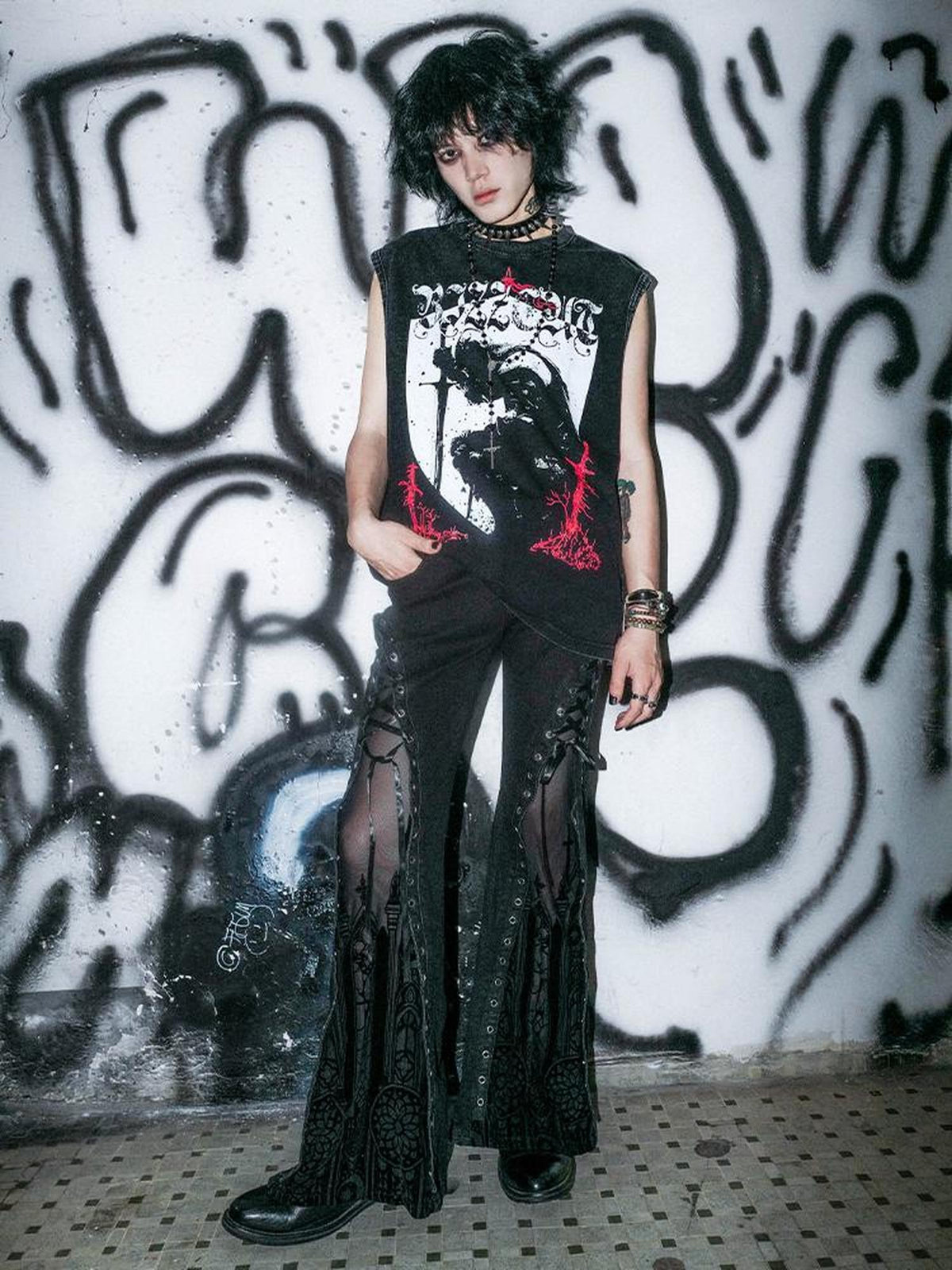 Rs by RebelSeed Dark Gothic Print Round Neck H Silhouette Women&