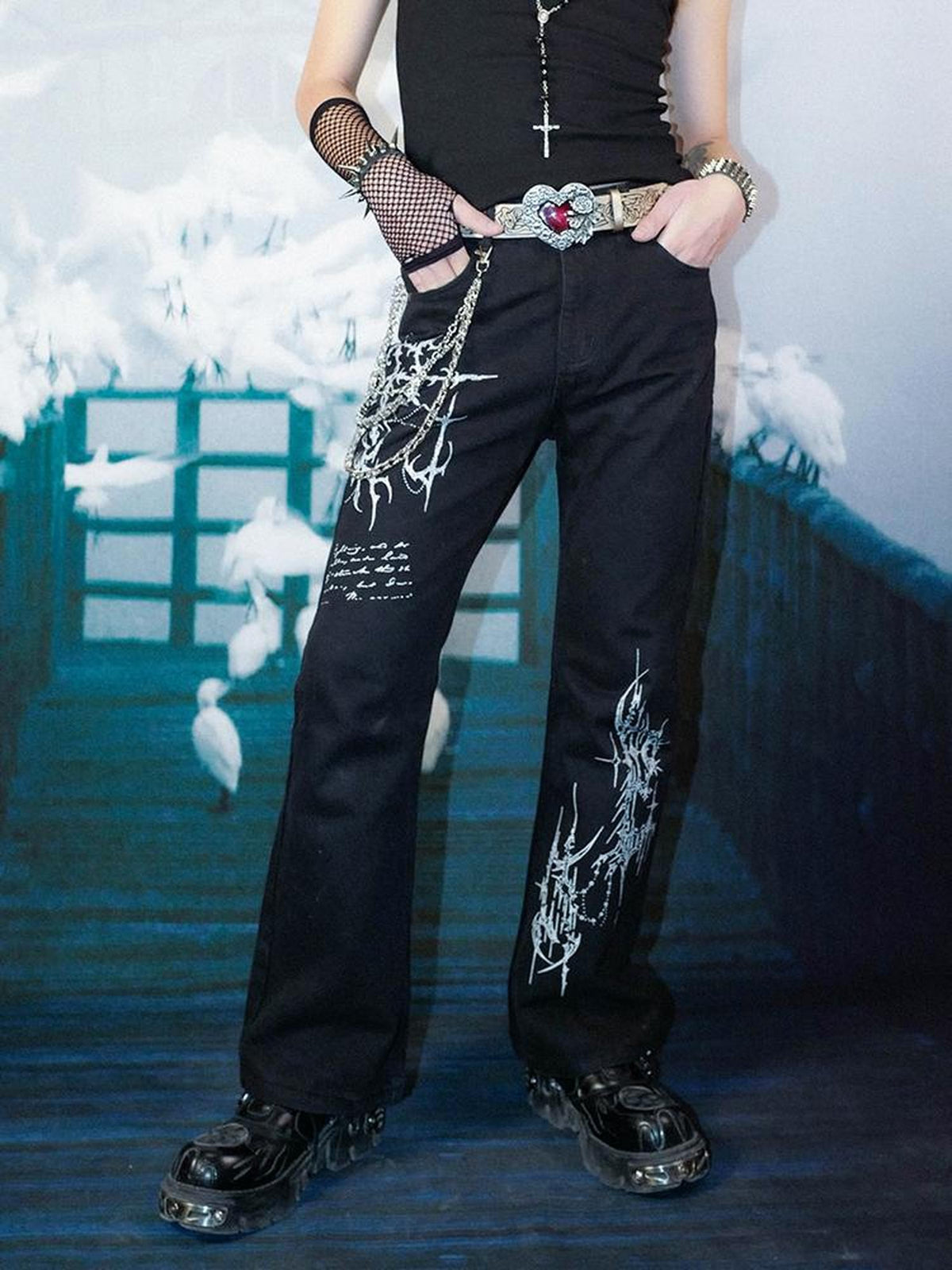 Rs by RebelSeed Dark Gothic Totem Distressed Washed Topstitching Women&