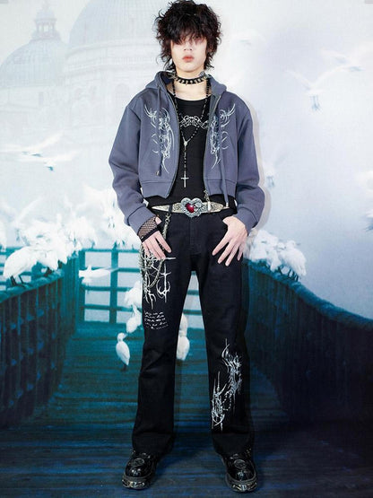 Rs by RebelSeed Dark Gothic Totem Distressed Washed Topstitching Women&