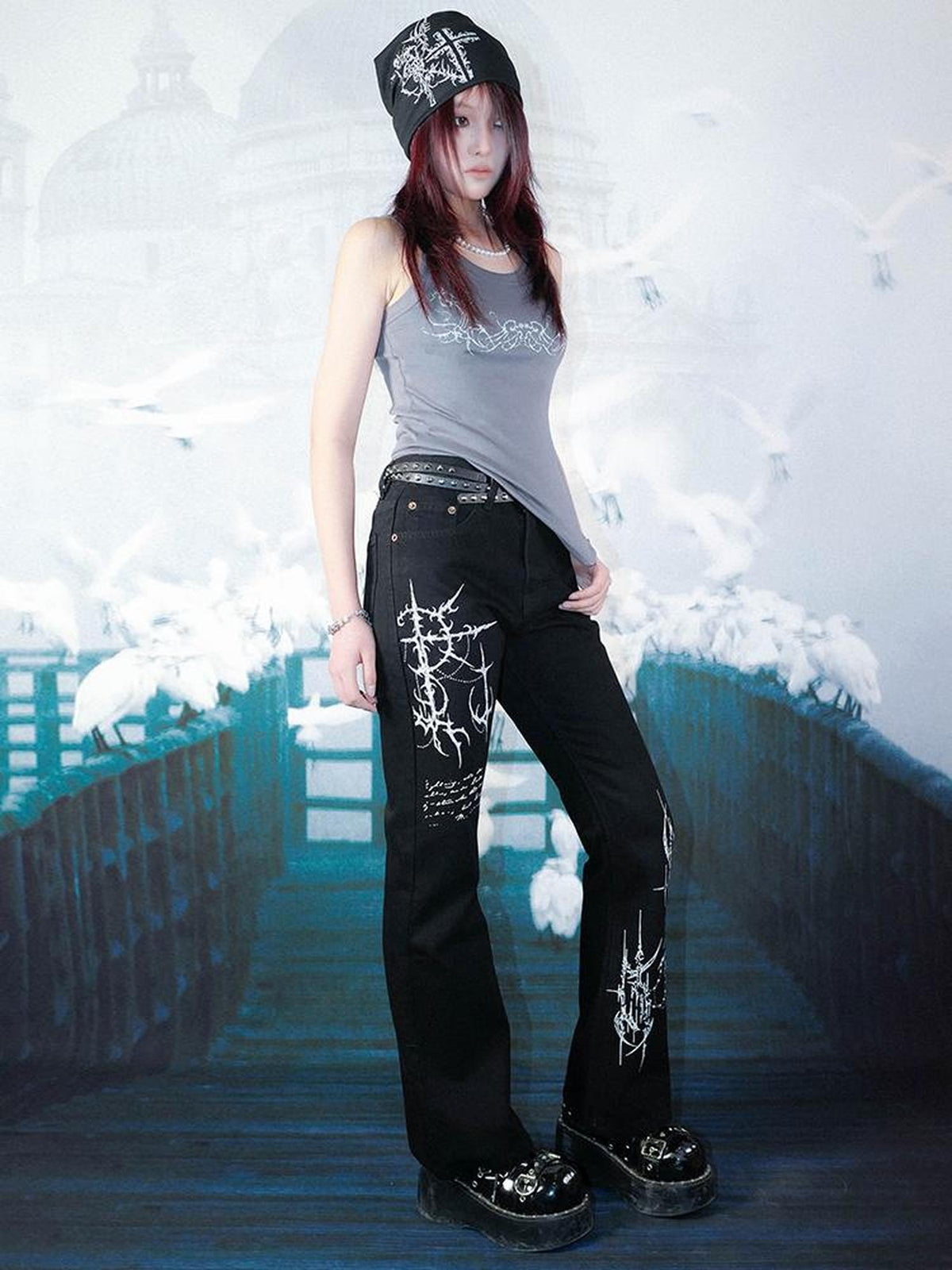 Rs by RebelSeed Dark Gothic Totem Distressed Washed Topstitching Women&