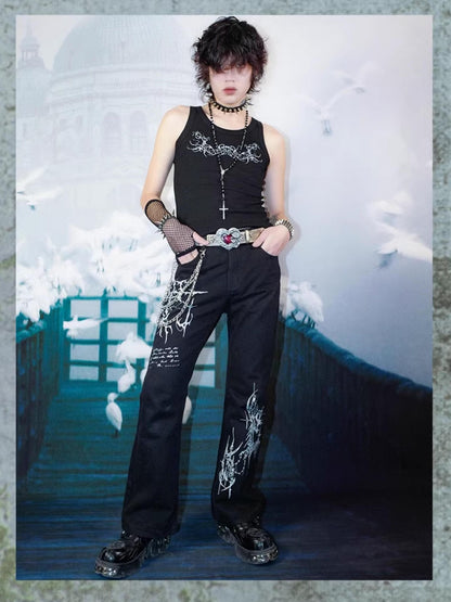 Rs by RebelSeed Dark Gothic Totem Distressed Washed Topstitching Women&