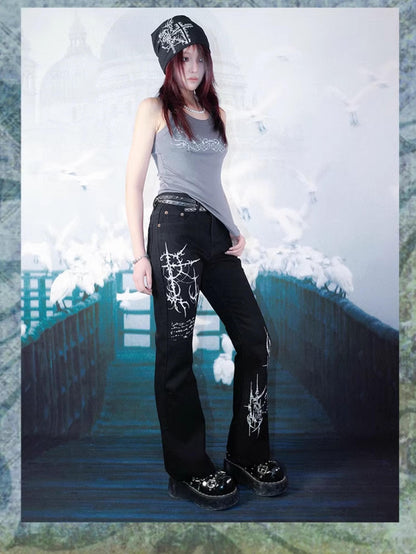 Rs by RebelSeed Dark Gothic Totem Distressed Washed Topstitching Women&