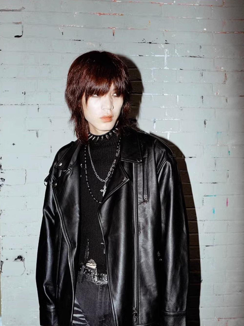 Rs by RebelSeed Dark Punk Rock Oversized Biker Pointed Collar Mid Length Women&