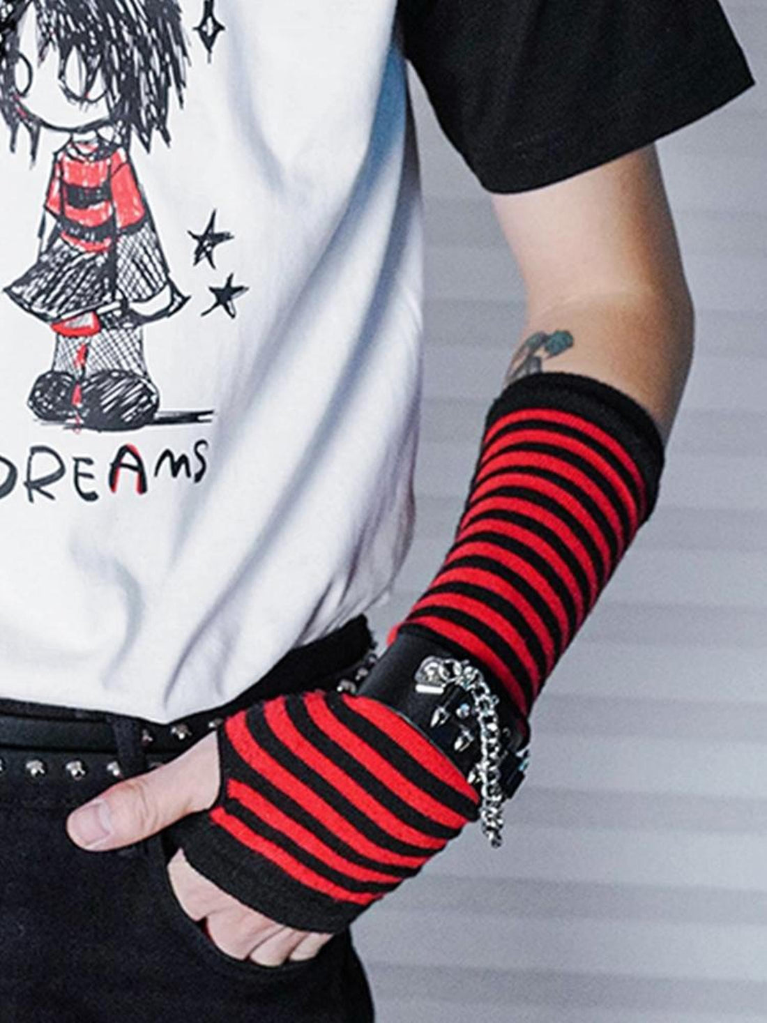 Rs by RebelSeed Dark Punk Striped Fishnet Arm Sleeve Women&