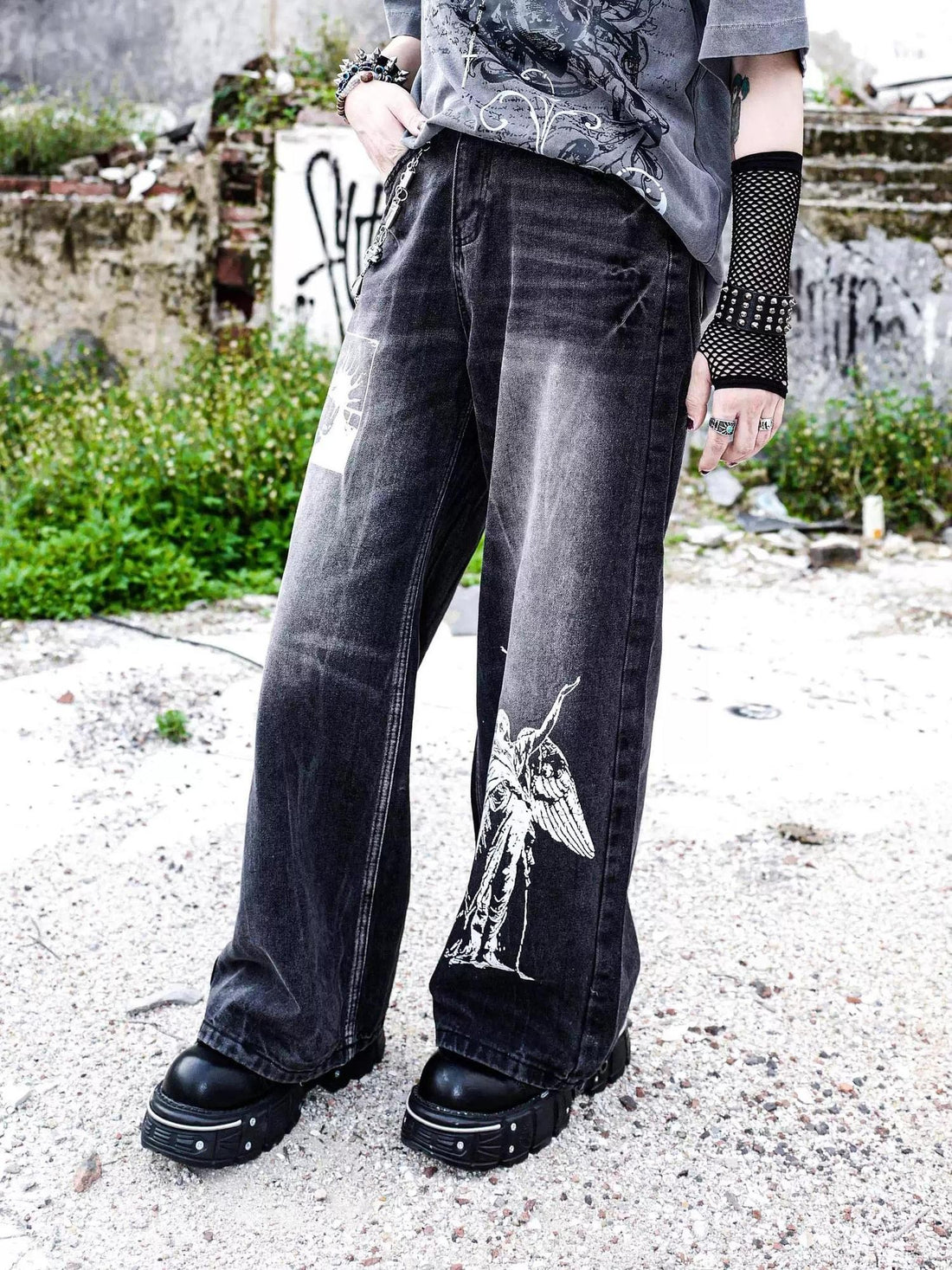 Rs by RebelSeed Dark Punk Subculture Distressed Baggy Bell Women&