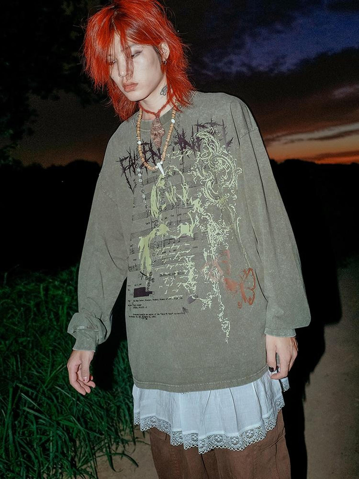 Rs by RebelSeed Distressed Musical Note Print Heat Transfer Punk Women&