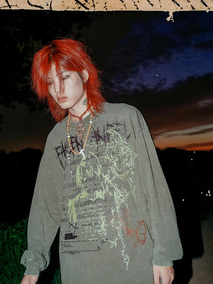 Rs by RebelSeed Distressed Musical Note Print Heat Transfer Punk Women&
