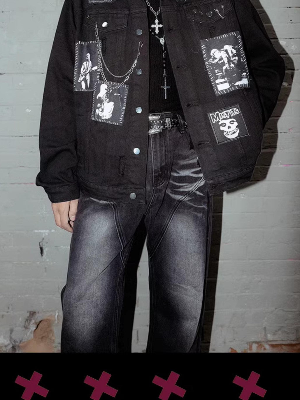 Rs by RebelSeed Distressed Patchwork Chain Punk Women&