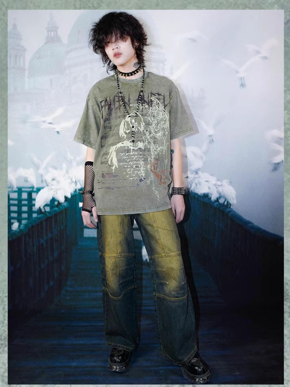 Rs by RebelSeed Distressed Portrait Print Drop Shoulder Women&