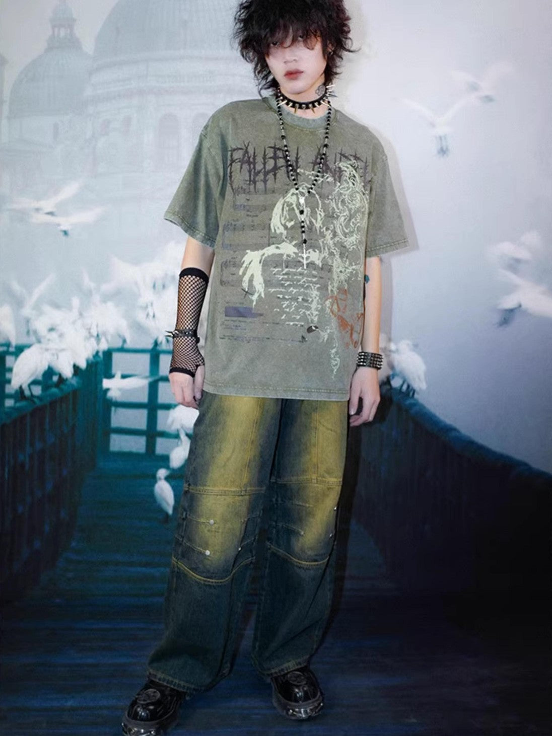 Rs by RebelSeed Distressed Portrait Print Drop Shoulder Women&