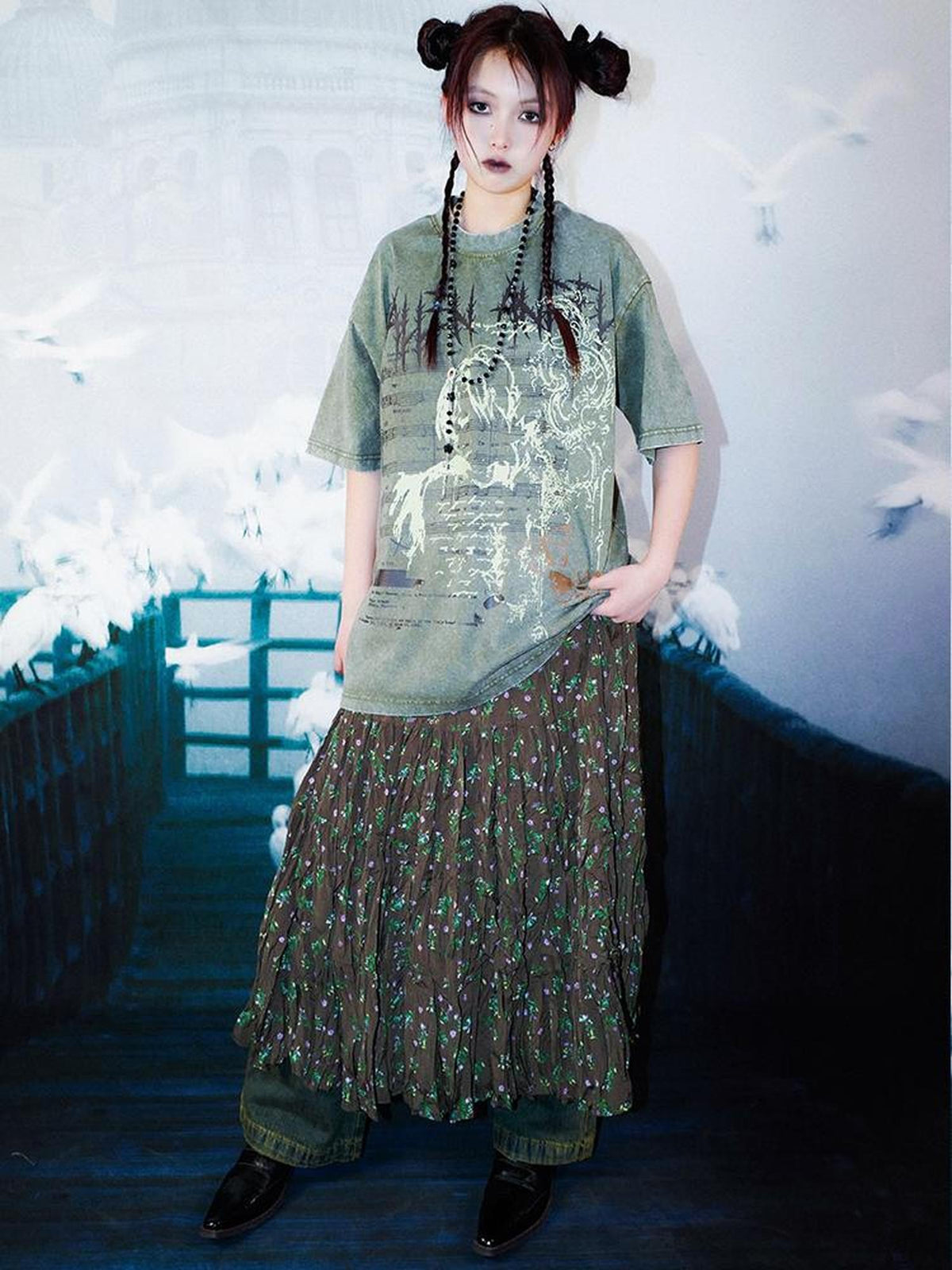 Rs by RebelSeed Distressed Portrait Print Drop Shoulder Women&