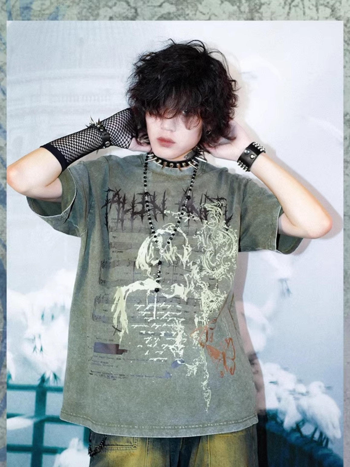 Rs by RebelSeed Distressed Portrait Print Drop Shoulder Women&