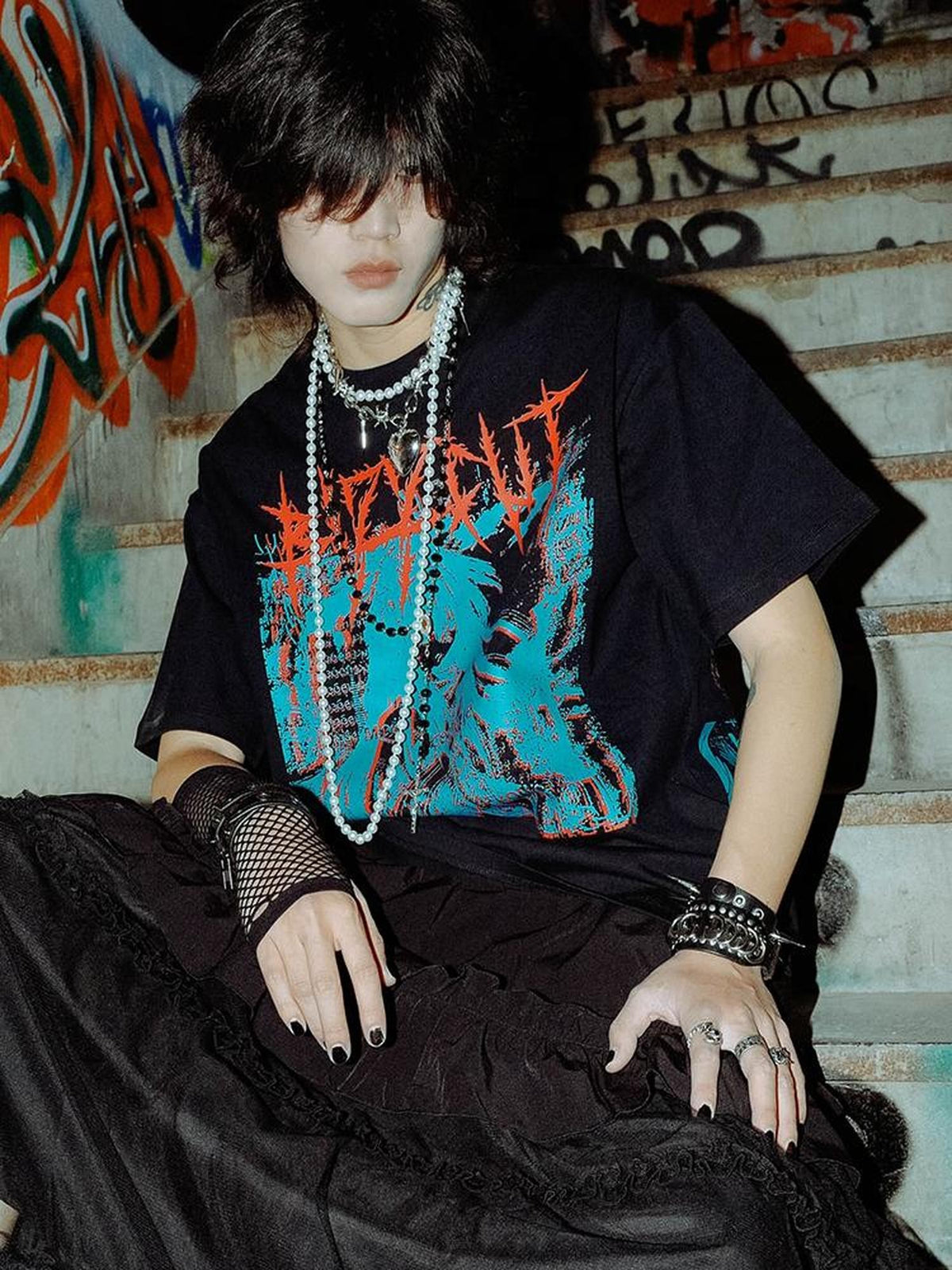 Rs by RebelSeed Distressed Punk Anime Print Women&