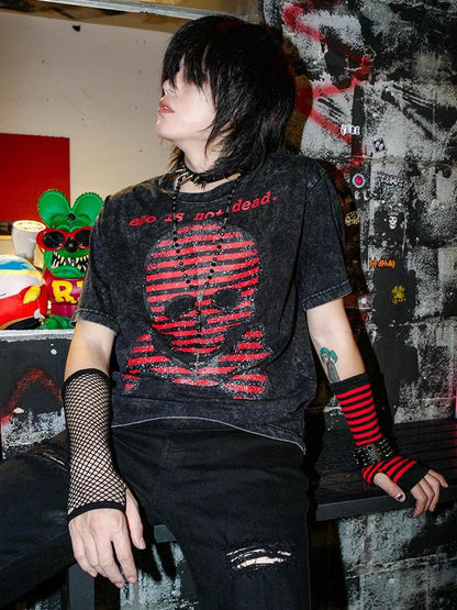 Rs by RebelSeed Distressed Skull Striped Heat Transfer Women&