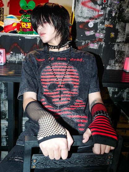 Rs by RebelSeed Distressed Skull Striped Heat Transfer Women&