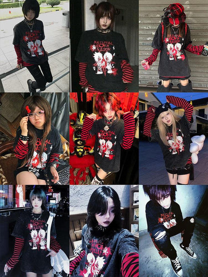 Rs by RebelSeed Emo Punk Print Patchwork Heat Transfer Women&